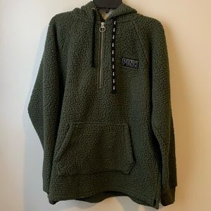 [HOLD] Army Green PINK Sherpa Quarter-Zip